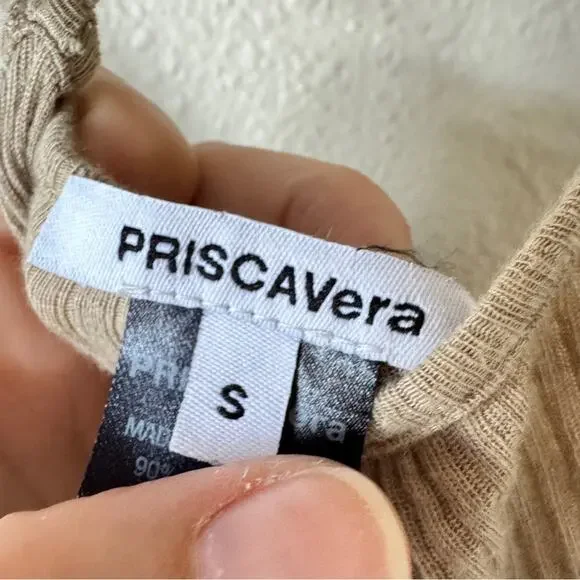 Priscavera Tan Ribbed Square Neck Mini Dress Womens S Strappy Summer Casual